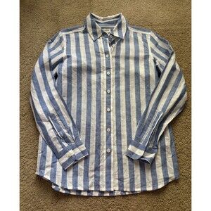 J.Crew Sz XXS Striped Button Shirt Blue White Preppy Office Minimalist